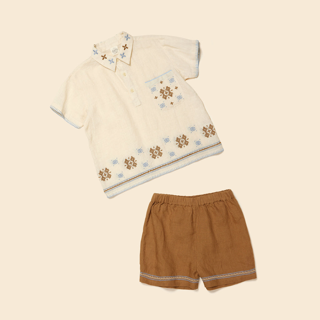 Cotton woven embroidered set vintage inspired child. – Apolina