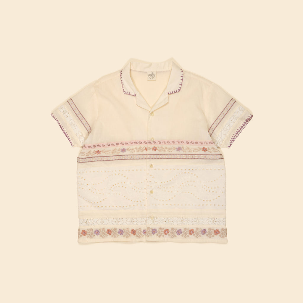 Apolina - Donny Broderie Panel Ribbons Shirt in Cream - Child