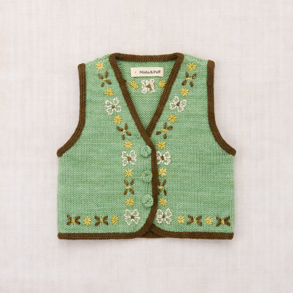 Cotton knitted embroidered vest vintage inspired child. – Apolina