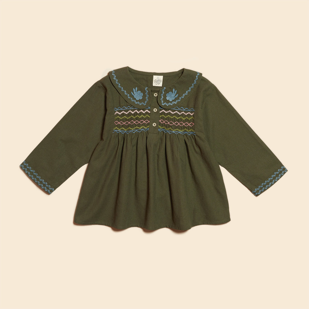 Cotton woven embroidered blouse vintage inspired child. – Apolina