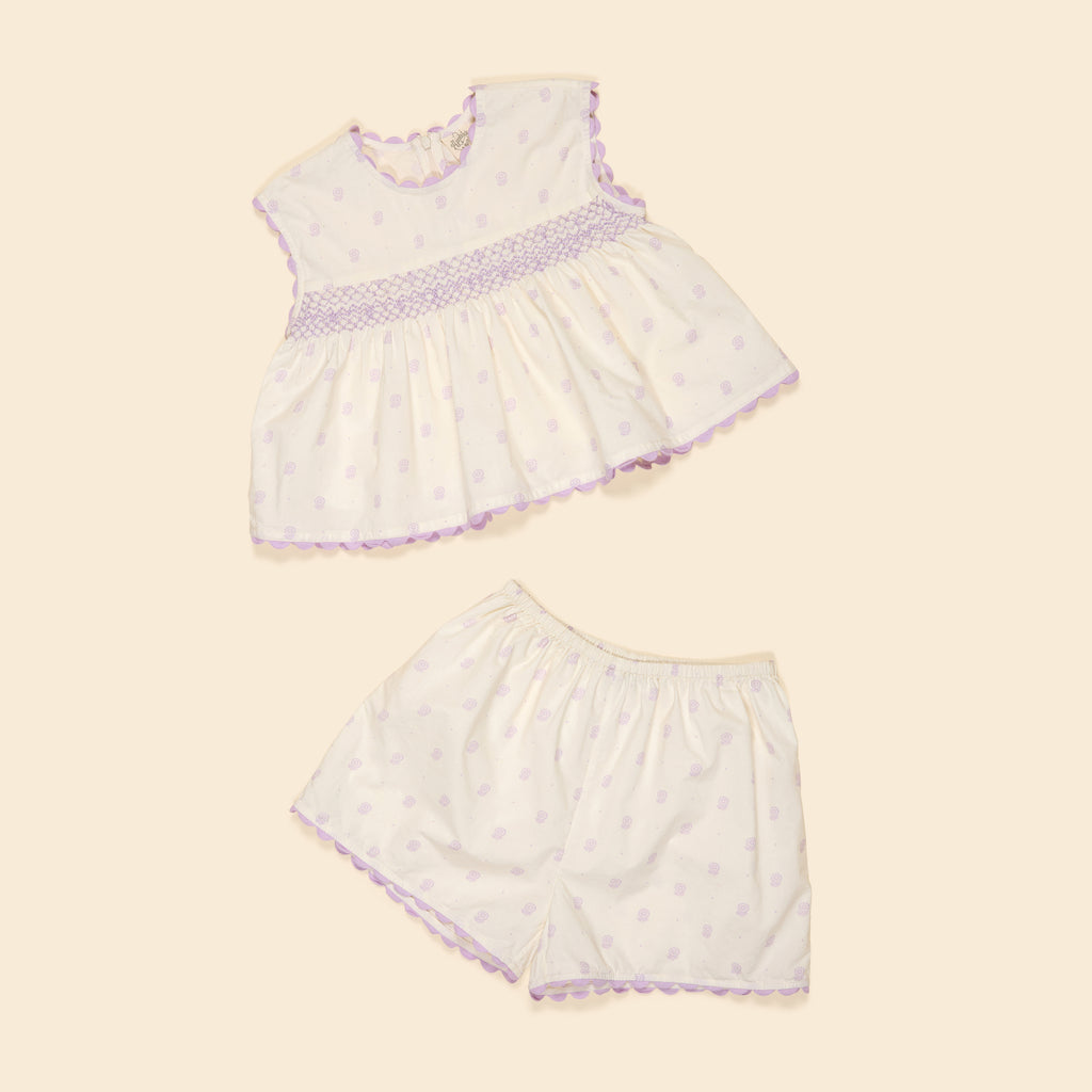 トップス Apolina GIGI SHORT SET 7-9Y Apolina - Gigi Hand Smocked Short Set in Studio Calico Cream - Child