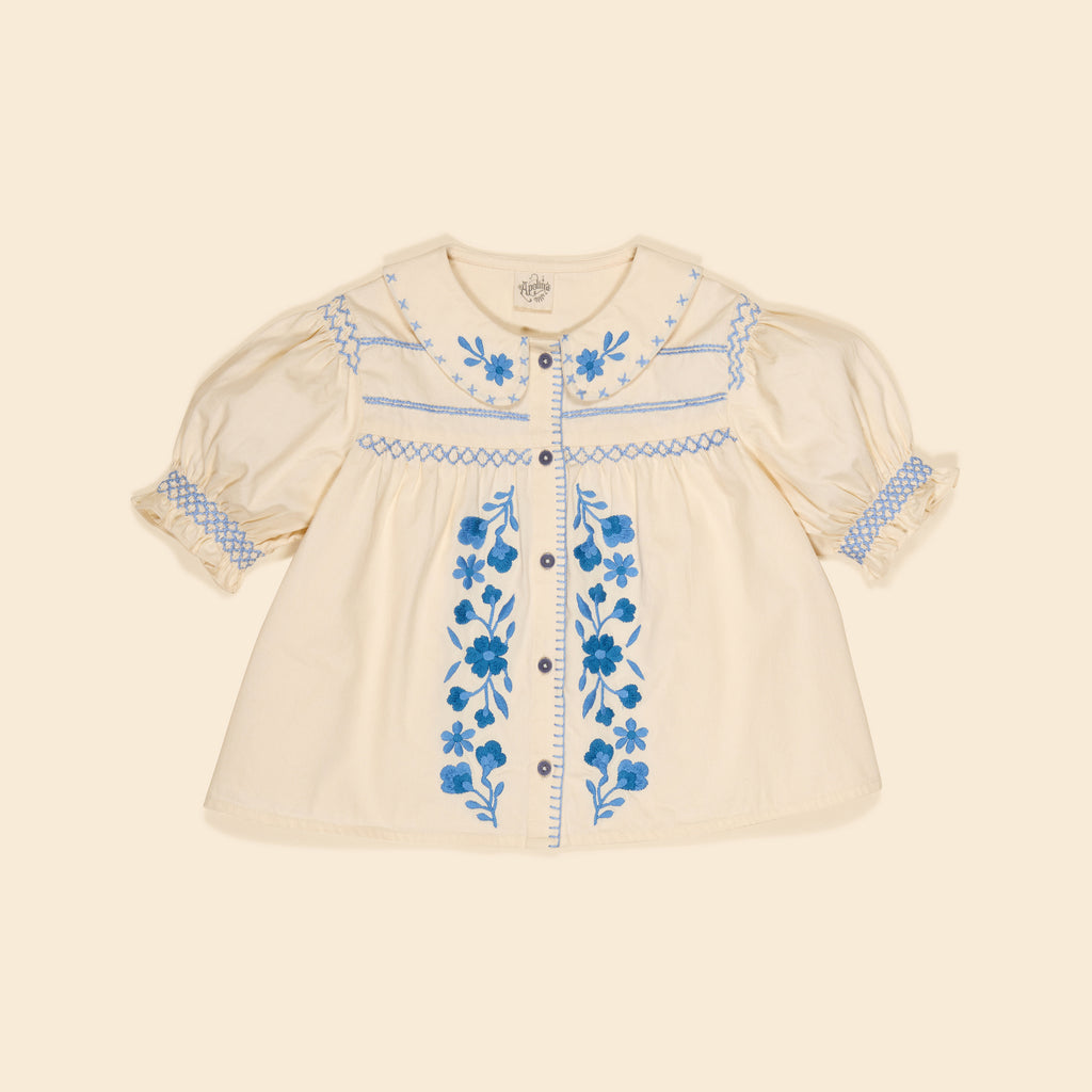 Cotton woven embroidered blouse vintage inspired child. – Apolina