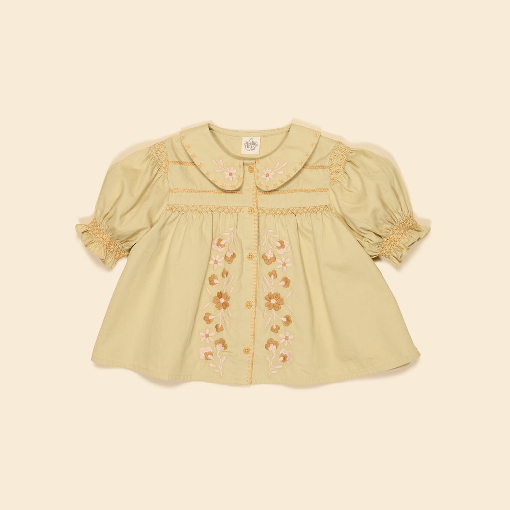 【美品】Apolina Embroidered Blouse 3-5y Apolina - Heidi Vintage-Inspired Blouse in Cloud - Child