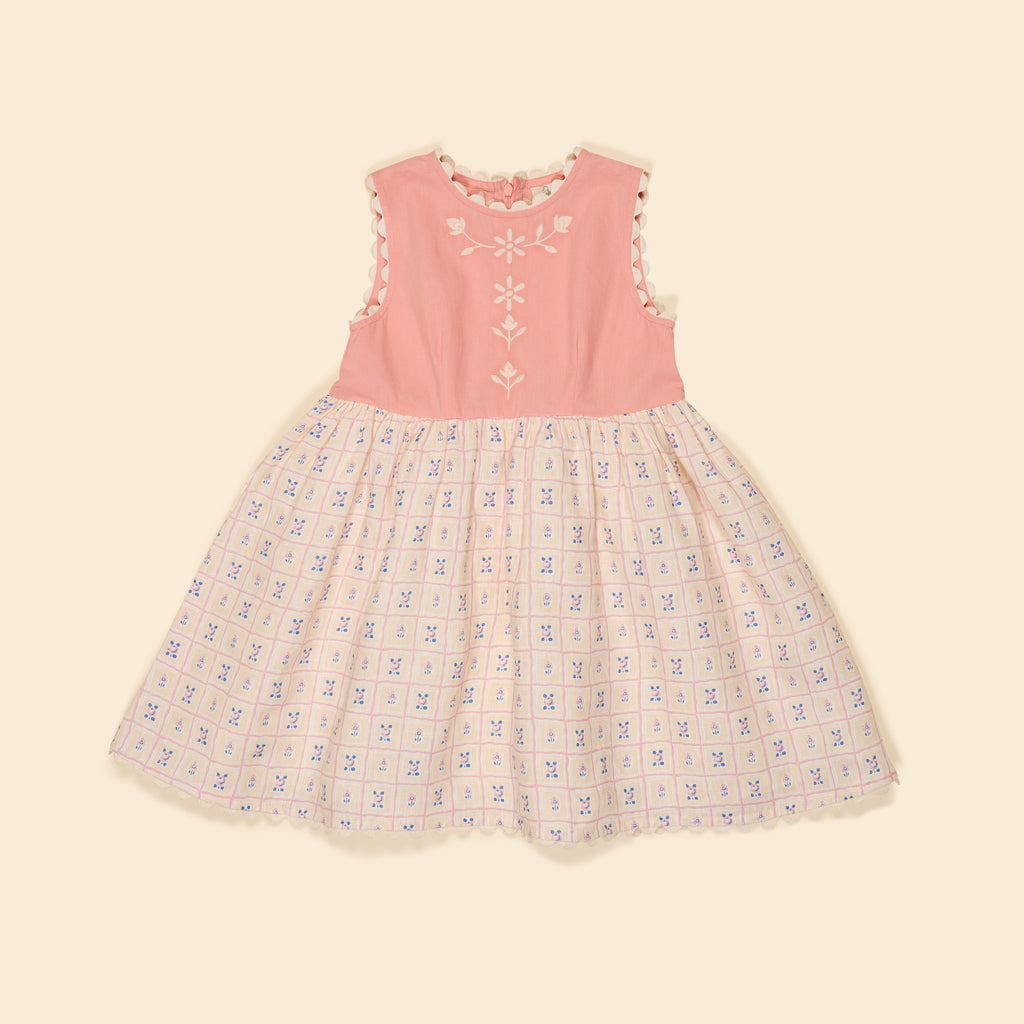 Apolina - Lola Embroidered Dress in Rosepanel Cream/ Peony - Child