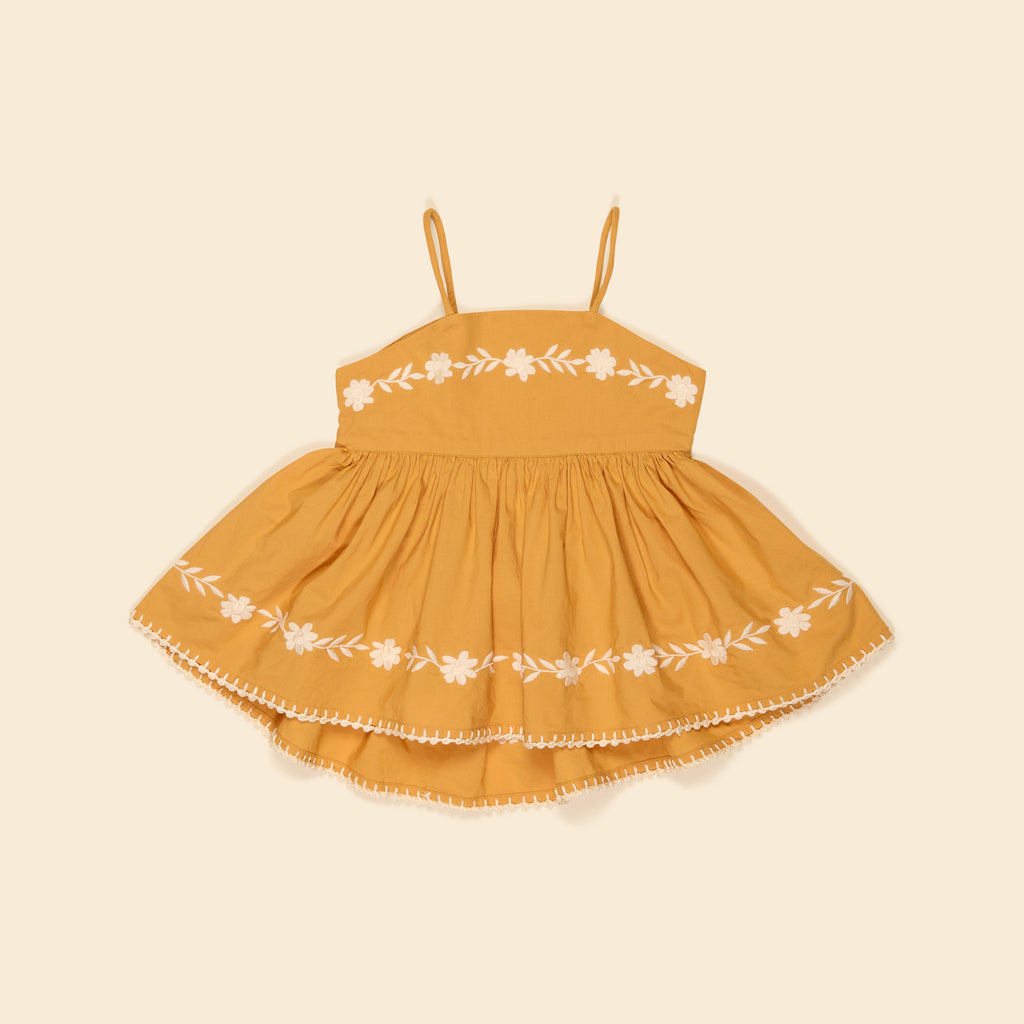 ワンピース apolina kids magrit sundress 3-5y Apolina - Magrit Embroidered Tie Back Suntop in Tangerine - Child