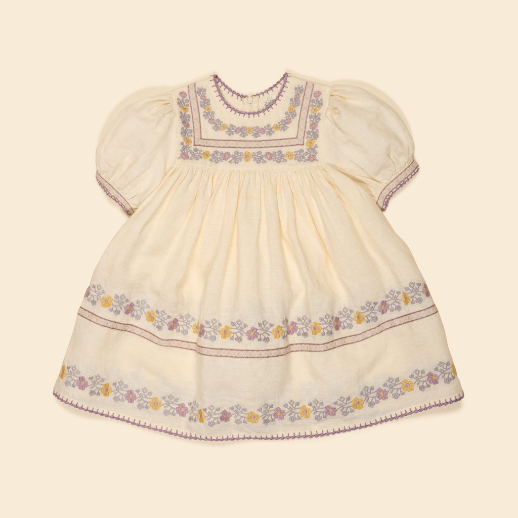 ワンピース Apolina Patsy Dress - Milk 5-7Y Apolina - Patsy Ribbons Embroidered Dress in Cream - Child