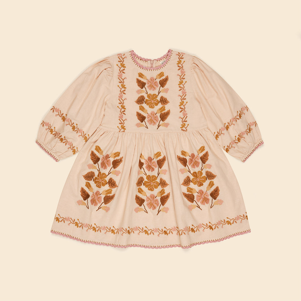 Cotton woven embroidered dress vintage inspired child. – Apolina