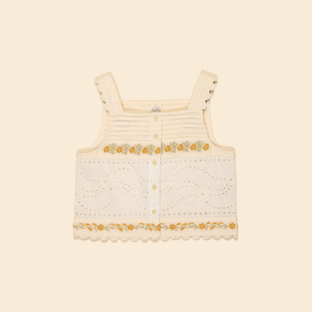 Apolina - Rosalie Broderie Panel Suntop in Cream - Child