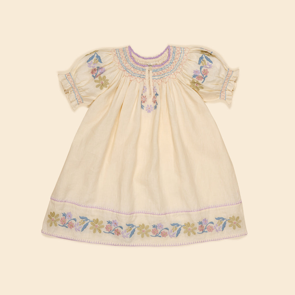 Cotton woven embroidered dress vintage inspired child. – Apolina