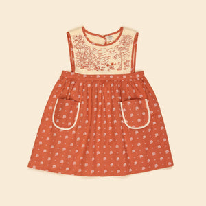 Apolina - Bibi Hand Embroidered Pinafore in Mountain Calico Jam