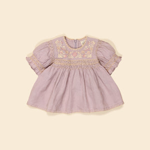 Apolina - Baby Dora Hand Smocked Embroidered Blouse in Lilac - Baby