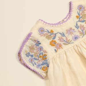 Apolina - Baby Stevie Linen Embroidered Bubble in Cream - Baby