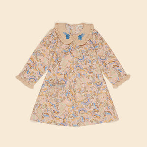 apolina, aw24, kids, floral, embroidery, embroidered, folk, bohemian, smocking, smocked, flower, prairie, bluebell, Stevie, Mia, bette, girls, Childs, children, dress, skirt, pinafore, pini, linen, organic, cotton, pattern, patchwork, jersey, coat, outerwear