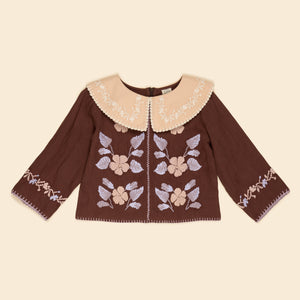 【美品】Apolina Embroidered Blouse 3-5y Apolina - Daria Blouse in Dark Chocolate - Child