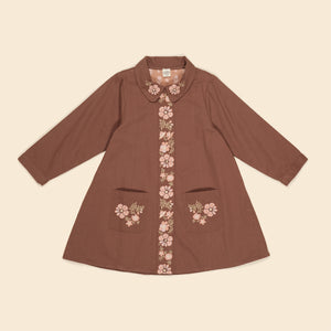 apolina, aw24, kids, floral, embroidery, embroidered, folk, bohemian, smocking, smocked, flower, prairie, bluebell, Stevie, Mia, bette, girls, Childs, children, dress, skirt, pinafore, pini, linen, organic, cotton, pattern, patchwork, jersey, coat, outerwear