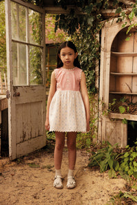 Apolina - Lola Embroidered Dress in Rosepanel Cream/ Peony - Child