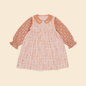 apolina, aw24, kids, floral, embroidery, embroidered, folk, bohemian, smocking, smocked, flower, prairie, bluebell, Stevie, Mia, bette, girls, Childs, children, dress, skirt, pinafore, pini, linen, organic, cotton, pattern, patchwork, jersey, coat, outerwear