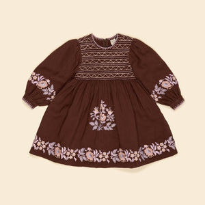 【Apolina】Noemie Dress Apolina - Naomi Embroidered Dress in Dark Chocolate - Child