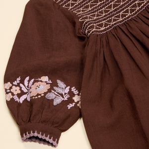 Apolina - Naomi Embroidered Dress in Dark Chocolate - Child