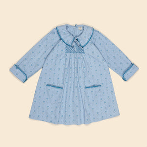 apolina, aw24, kids, floral, embroidery, embroidered, folk, bohemian, smocking, smocked, flower, prairie, bluebell, Stevie, Mia, bette, girls, Childs, children, dress, skirt, pinafore, pini, linen, organic, cotton, pattern, patchwork, jersey, coat, outerwear