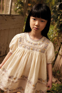 Apolina - Patsy Ribbons Embroidered Dress in Cream - Child