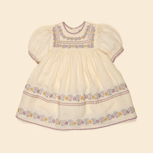 Apolina - Patsy Ribbons Embroidered Dress in Cream - Child Apolina - Patsy Ribbons Embroidered Dress in Cream - Child