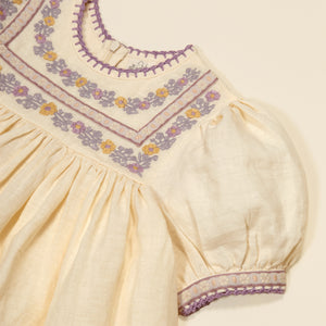 ワンピース Apolina Patsy Dress - Milk 7-9y Apolina - Patsy Ribbons Embroidered Dress in Cream - Child