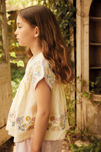Apolina - Stevie Embroidered Linen Blouse in Cream - Child