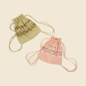(OUTLET) (Exclusive) Heni Drawstring Backpack - Rose Twill / Peridot Twill
