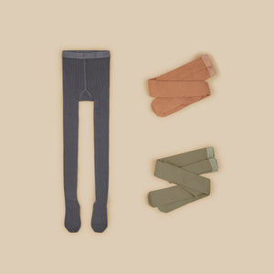 (OUTLET) Ribbed Tights - Sage/Rose/Charcoal